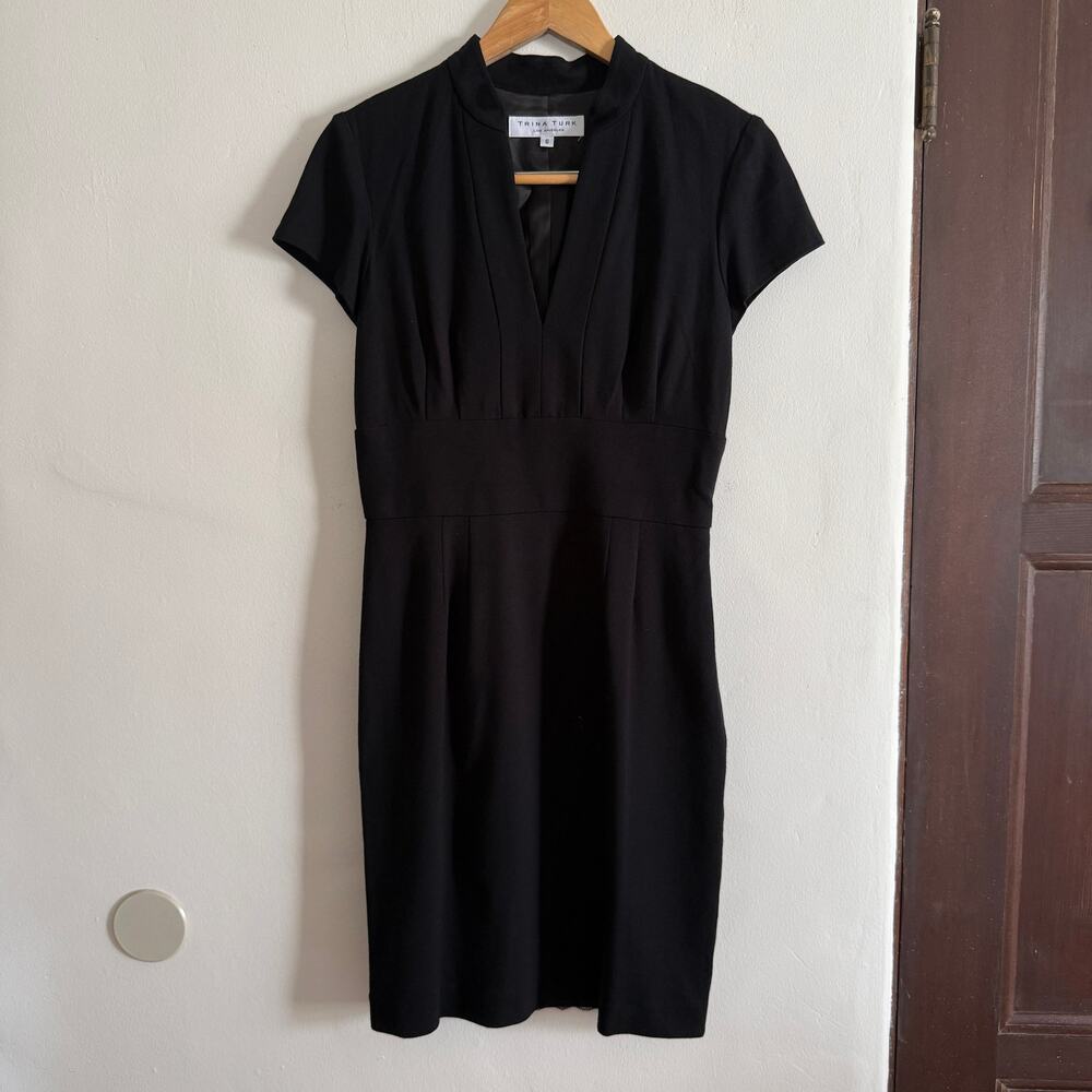 TRINA TURK | Black Split neck Short Sleeve Sheath Dress Little Black Dress LBD 6